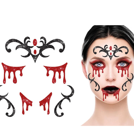 Halloween Face Stickers Vampire Glitter 20cm