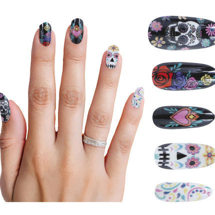 Dia De Los Muertos falske negle 10 stk