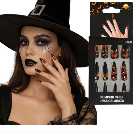 Halloween-kunstnegle, sort og orange