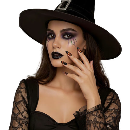 Halloween-kunstnegle, sort og orange