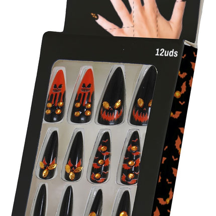 Halloween-kunstnegle, sort og orange