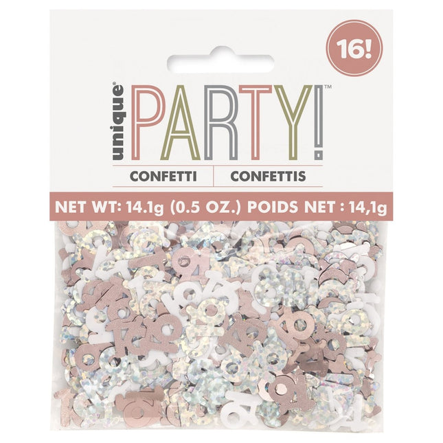16 Jaar Confetti Zak Rose Goud 14gr van Unique koop je bij Partywinkel