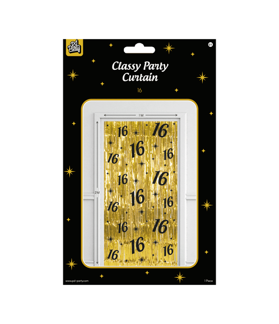 16 Jaar Deurgordijn Goud Zwart van Paper Dreams koop je bij Partywinkel