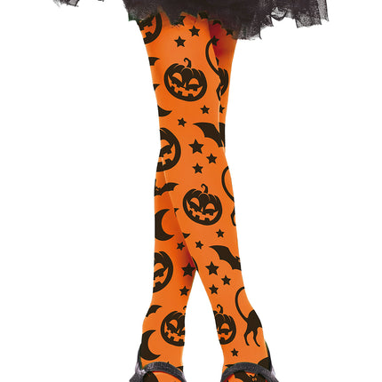 Halloween-strømpebukser, orange, til piger
