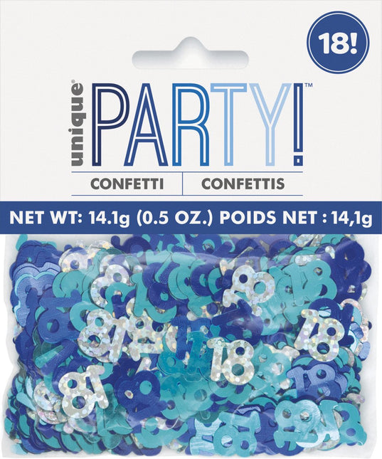 18 Jaar Confetti Zak Blauw 14gr van Unique koop je bij Partywinkel