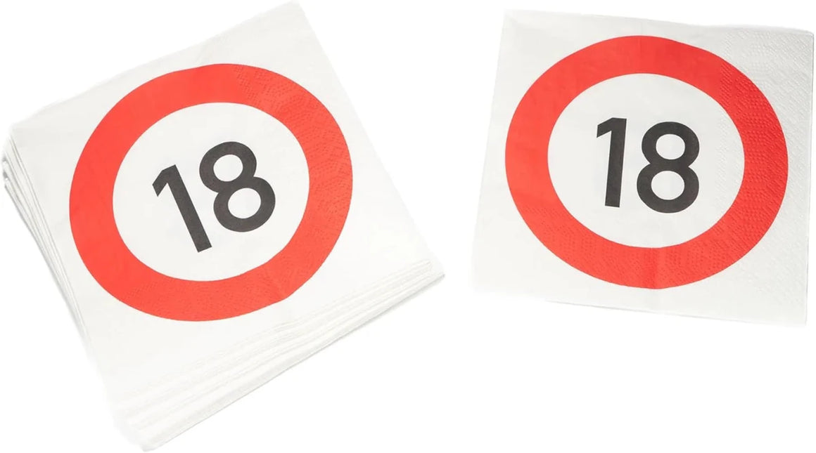 18 Jaar Servetten Verkeersbord 33cm 20st van VDV Benefit koop je bij Partywinkel