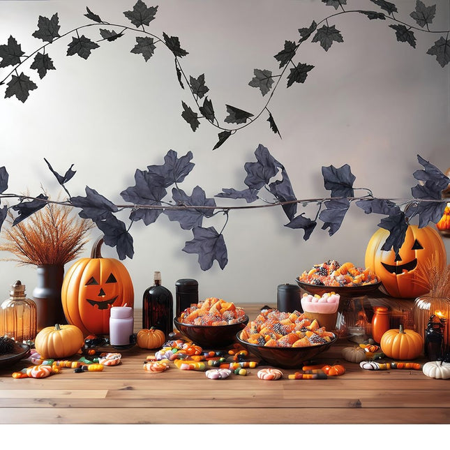 Halloween sort guirlande af blade 1,8 m