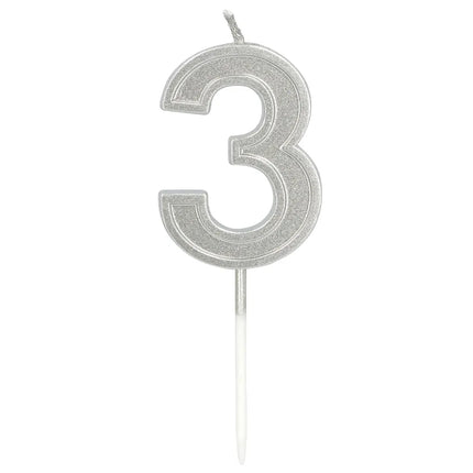 Lys „Elegant '3'“ i sølv på lysestage (3 x 4,2 x 0,7 cm)