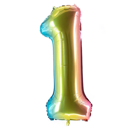 1 års talballon, regnbue, tom, 85 cm
