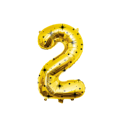 2 Jaar Cijfer Ballon Goud Zwart Sterren 86cm van Paper Dreams koop je bij Partywinkel