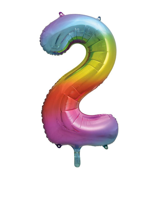 2 Jaar Cijfer Ballon Regenboog Leeg 86cm van Unique koop je bij Partywinkel