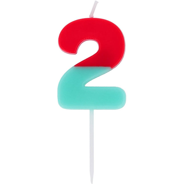 2 Jaar Kaars Rood Blauw 9cm van Folat koop je bij Partywinkel