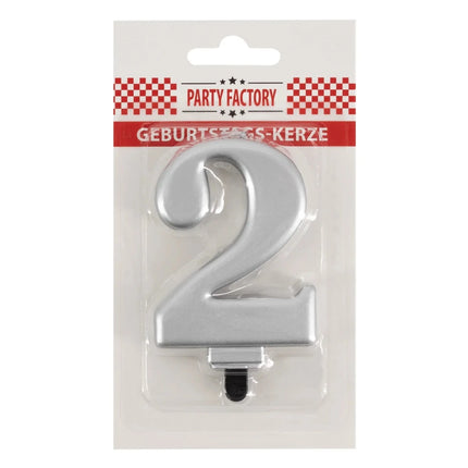 2 Jaar Kaars Zilver Metellic 7cm van VDV Benefit koop je bij Partywinkel