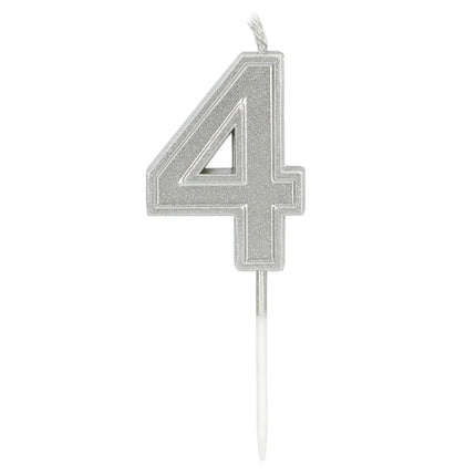 Lys „Elegant ‘4’“ i sølv på lysestage (3 x 4,2 x 0,7 cm)