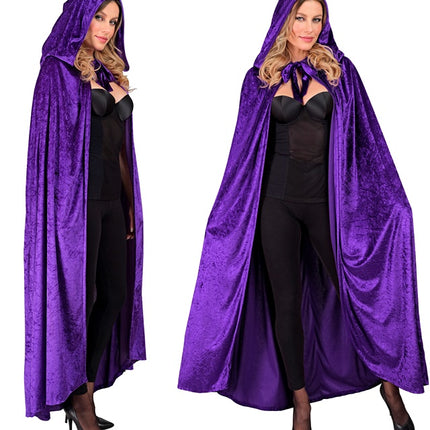 Lilla fløjlskappe med hætte 140 cm