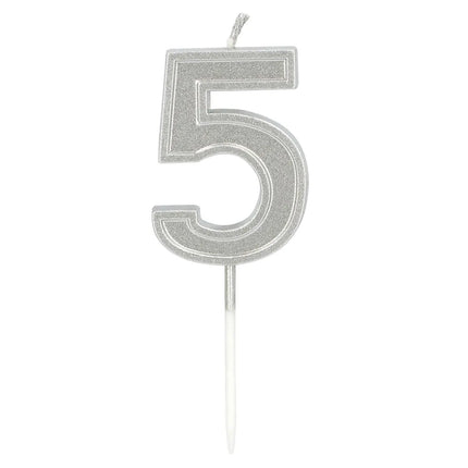 Lys „Elegant '5'“ i sølv på lysestage (3 x 4,2 x 0,7 cm)