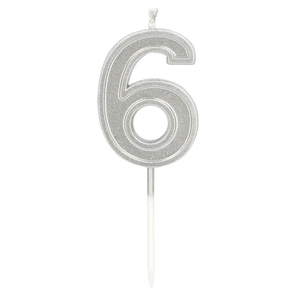 Lys, Elegant '6', sølv, på lysestage (3 x 4,2 x 0,7 cm)
