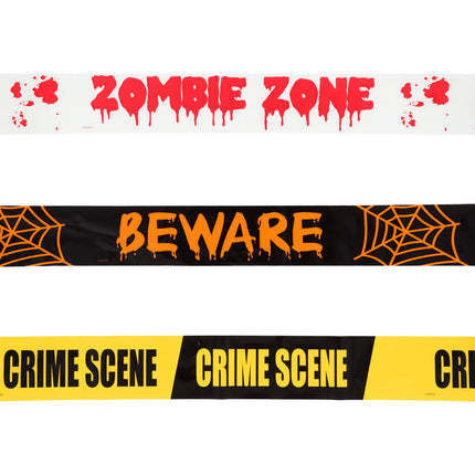 Markeringsbånd Crime scene-Beware-Zombie zone - 3 stk