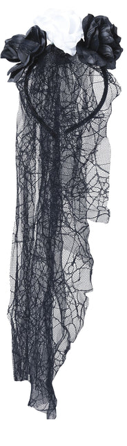 Sort og hvidt hårbånd med slør