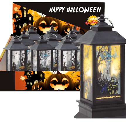 Sort halloween-lygte med lys 12,5 cm 12 stk