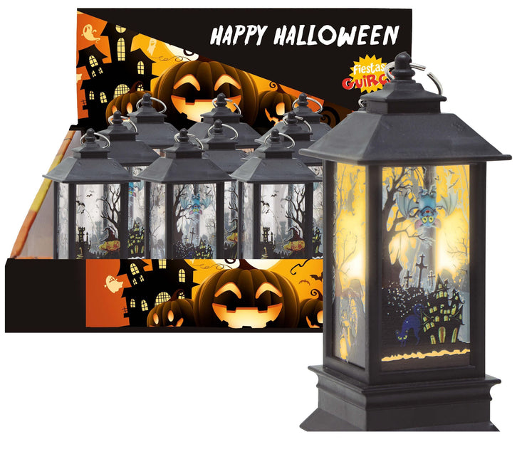 Zwarte Halloween Lantaarn Met Licht 12,5cm 12 stuks