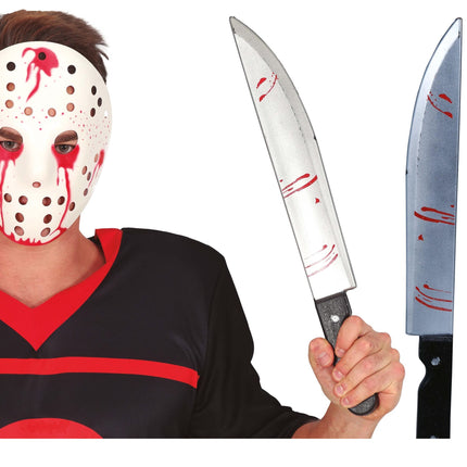 Halloween falsk machete med blod 45 cm