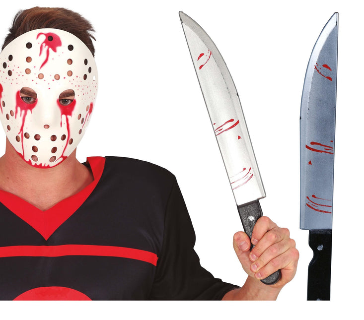 Halloween falsk machete med blod 45 cm