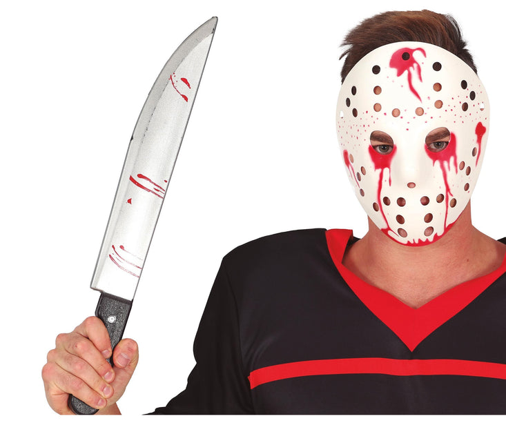 Halloween falsk machete med blod 45 cm