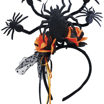 Halloween-hårbånd med edderkopper og blomster