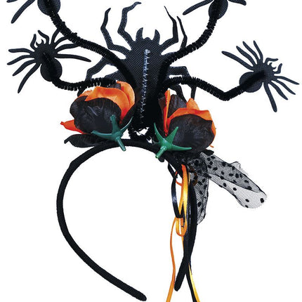 Halloween-hårbånd med edderkopper og blomster