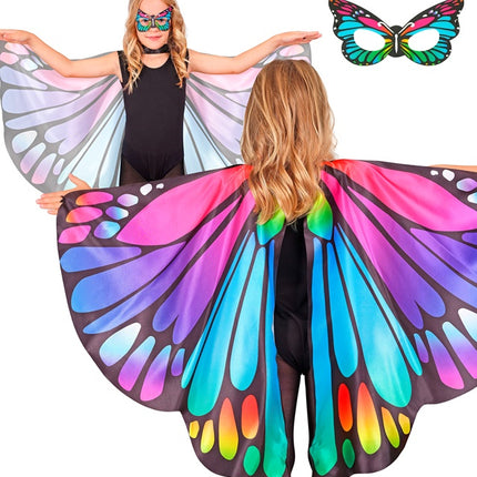 Lilla/lyserøde sommerfuglevinger og øjenmaske