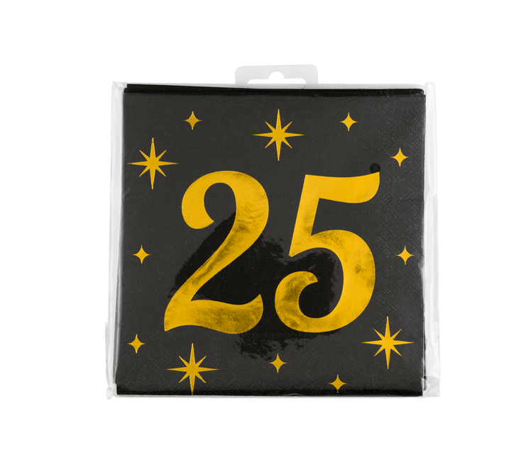 25 Jaar Servetten Zwart Goud 19cm 16st van Paper Dreams koop je bij Partywinkel
