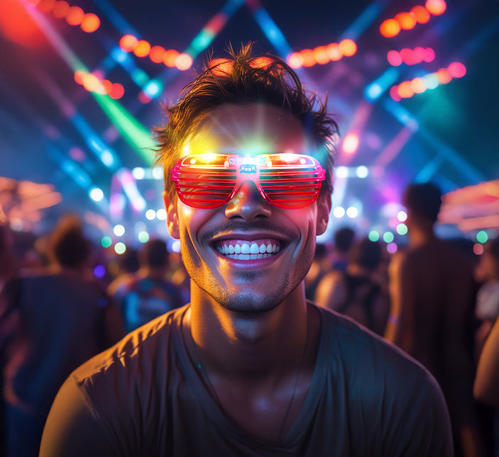 Røde briller med lys