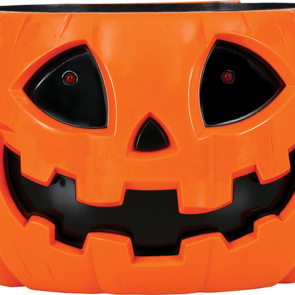 Halloween-skål græskar med lys, lyd og bevægelse, 15 cm