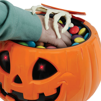 Halloween-skål græskar med lys, lyd og bevægelse, 15 cm