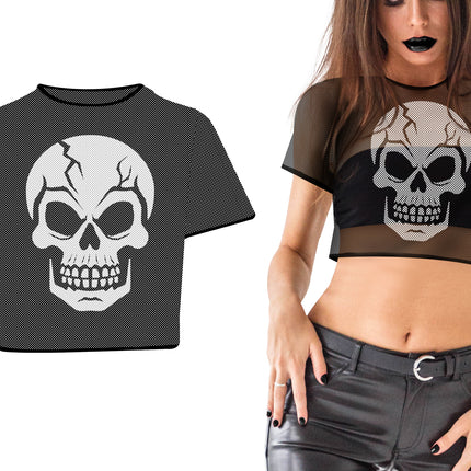Halloween-skjorte sort med hvidt kranium