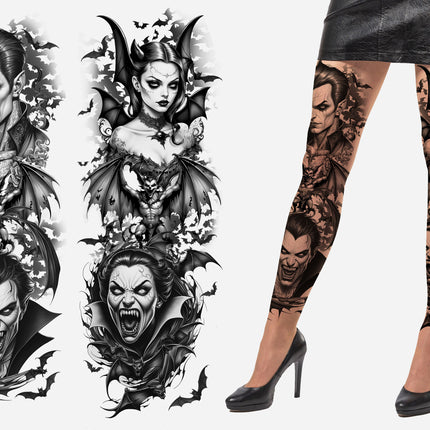 Halloween-strømpebukser med tatoveringseffekt – vampyr