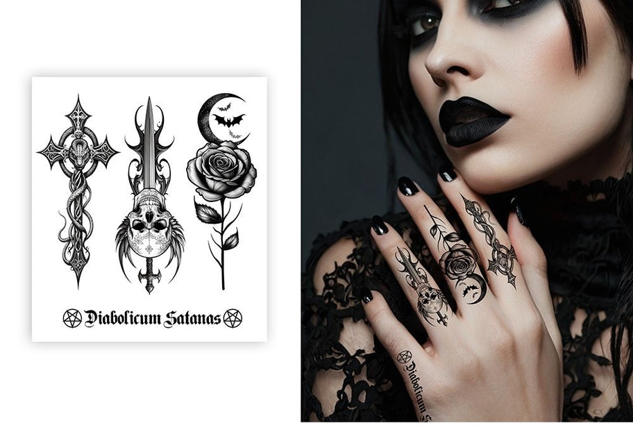 Halloween-falsk tatovering, sort, fingre
