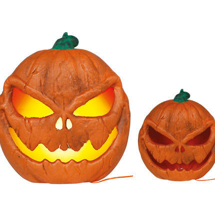 Halloween-græskar, orange, med lys, 28 cm