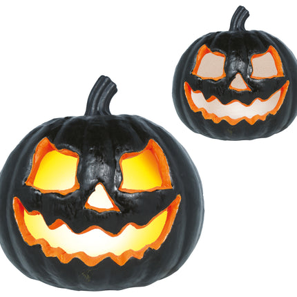 Halloween-græskar, sort med lys, 20 cm