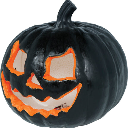 Halloween-græskar, sort med lys, 20 cm