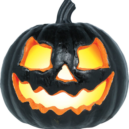Halloween-græskar, sort med lys, 20 cm