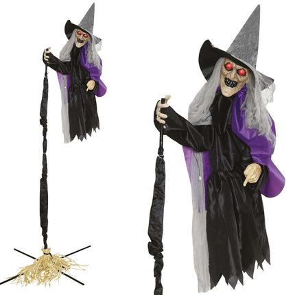 Halloween-popfigur: Flyvende heks med lys, lyd og bevægelse, 2,25 m