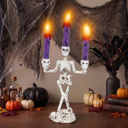 Halloween-lysestage i form af et skelet med lys, 35 cm