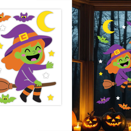 Halloween-vinduesdekoration: Heks, 50 cm
