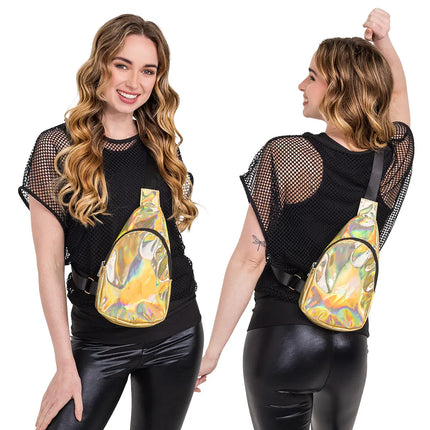 Holo-crossbody-taske i guld (30 x 19 x 4 cm)