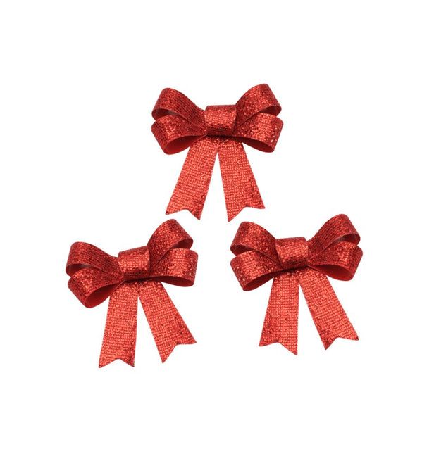 Rød sløjfe med glitter 12,7 cm 3 stk