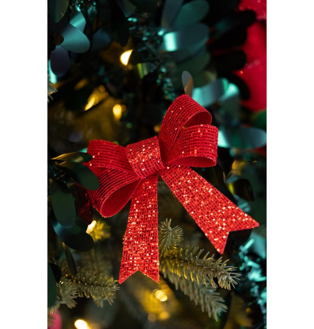 Rød sløjfe med glitter 12,7 cm 3 stk