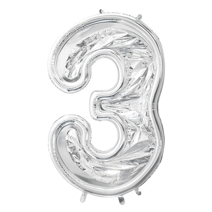 3 Jaar Ballon Frame Zilver 1,26m van Partydeco koop je bij Partywinkel