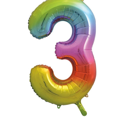 3 Jaar Cijfer Ballon Regenboog Leeg 86cm van Unique koop je bij Partywinkel